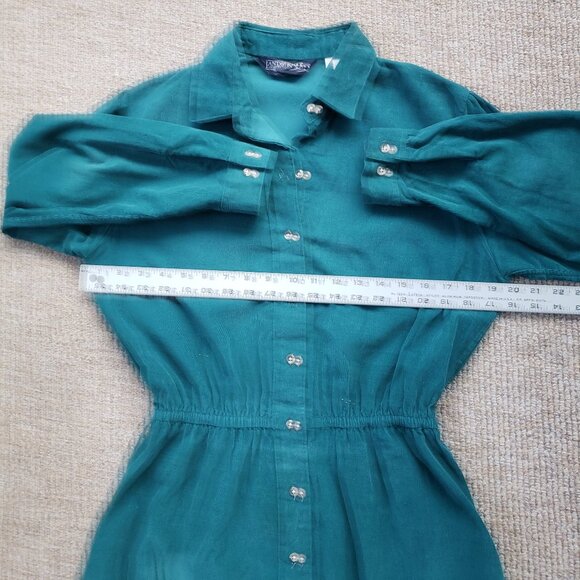 Vintage Corduroy Shirt Dress Small Green Lands' End Cottage Modest USA - Picture 7 of 10